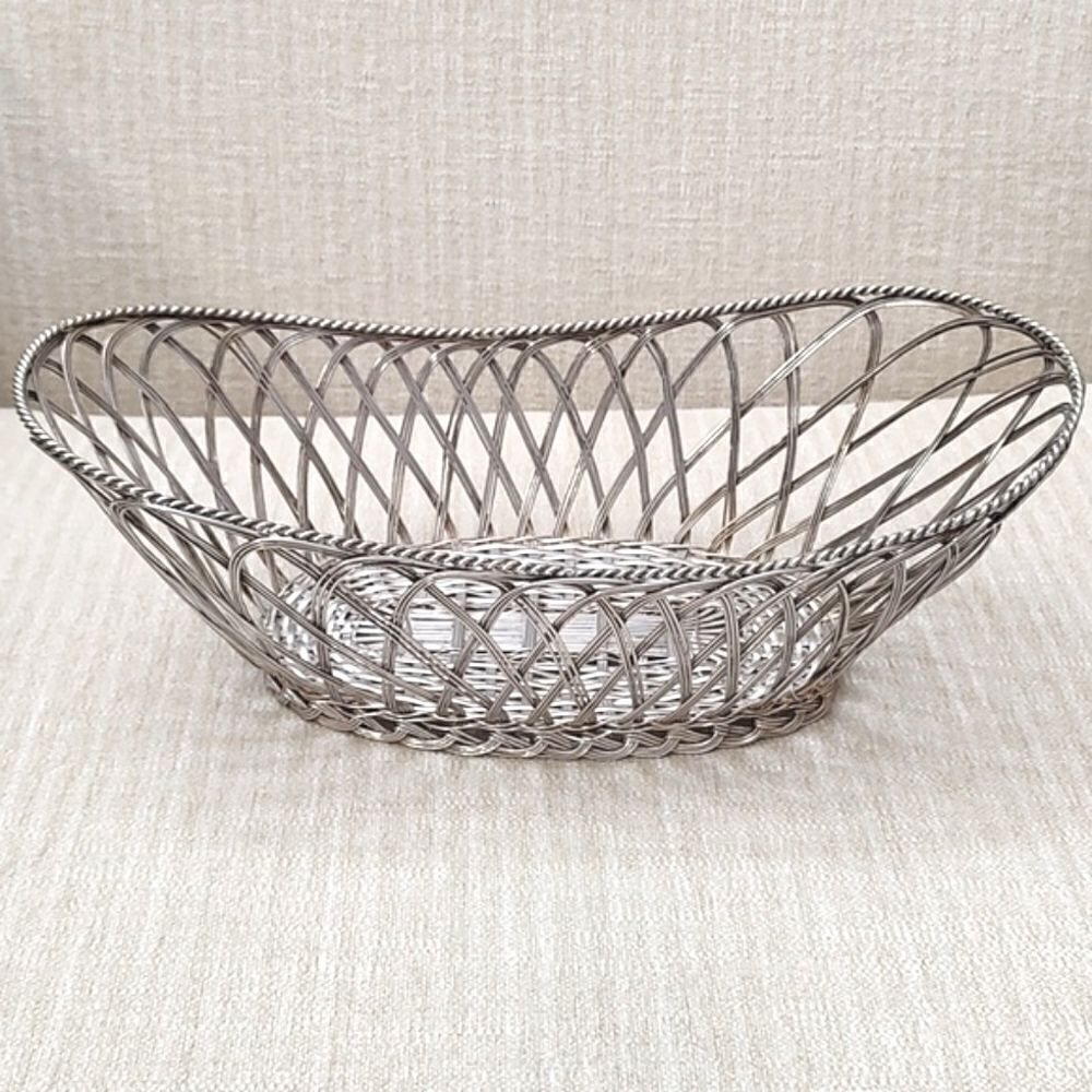 Silver Woven Metal Oval Basket Vintage